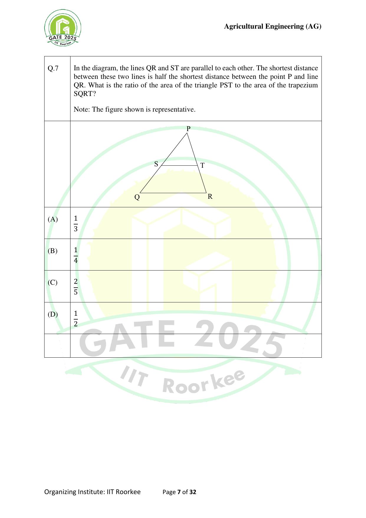 GATE 2025 Agricultural Engineering (AG) Question Paper - Page 7
