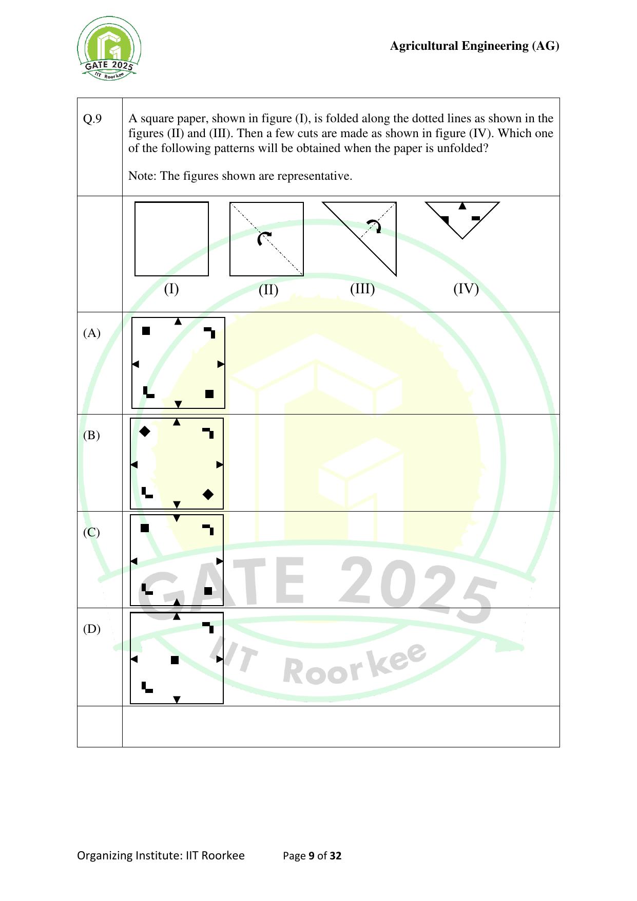GATE 2025 Agricultural Engineering (AG) Question Paper - Page 9