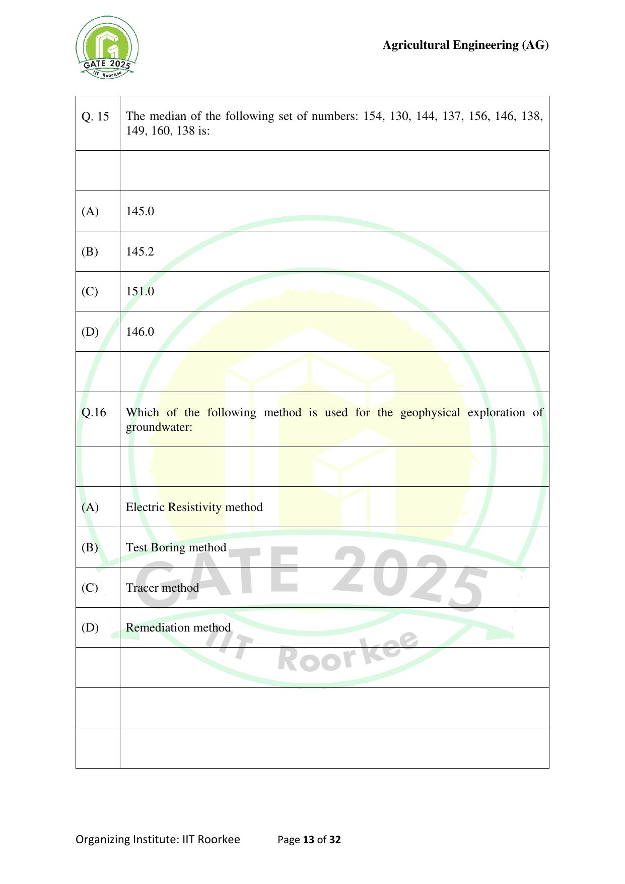 GATE 2025 Agricultural Engineering (AG) Question Paper - Page 13