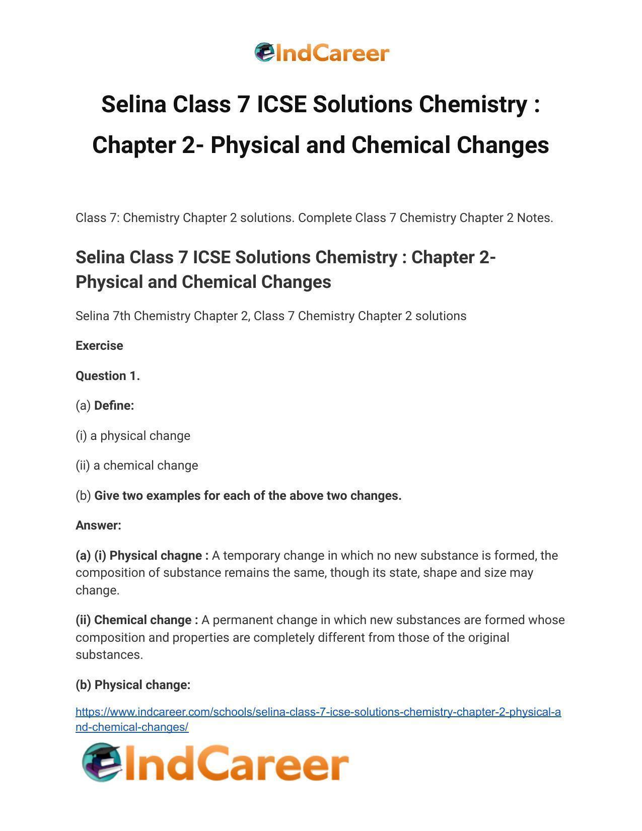 Selina Class 7 ICSE Solutions Chemistry : Chapter 2- Physical and ...