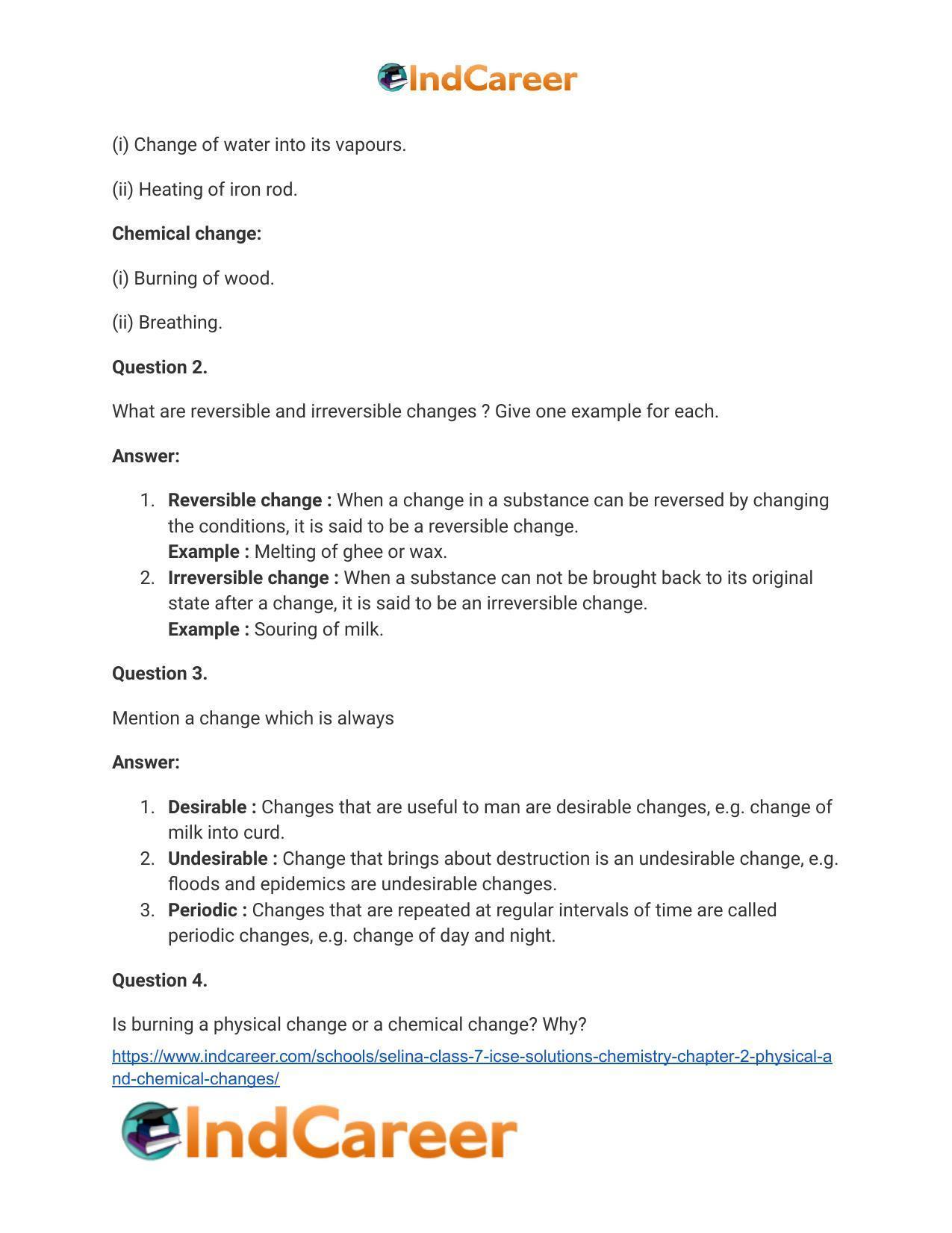 Selina Class 7 ICSE Solutions Chemistry : Chapter 2- Physical and Chemical Changes - Page 3