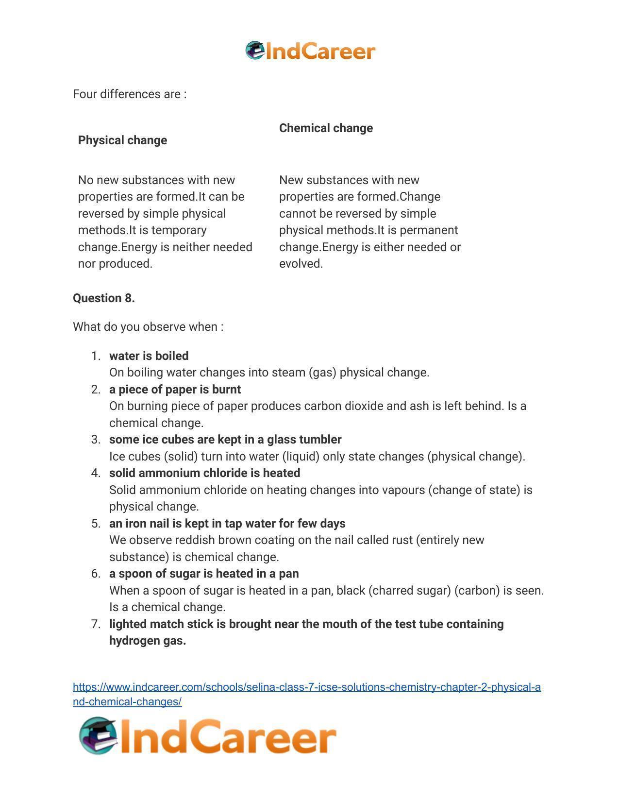 Selina Class 7 ICSE Solutions Chemistry : Chapter 2- Physical and Chemical Changes - Page 5