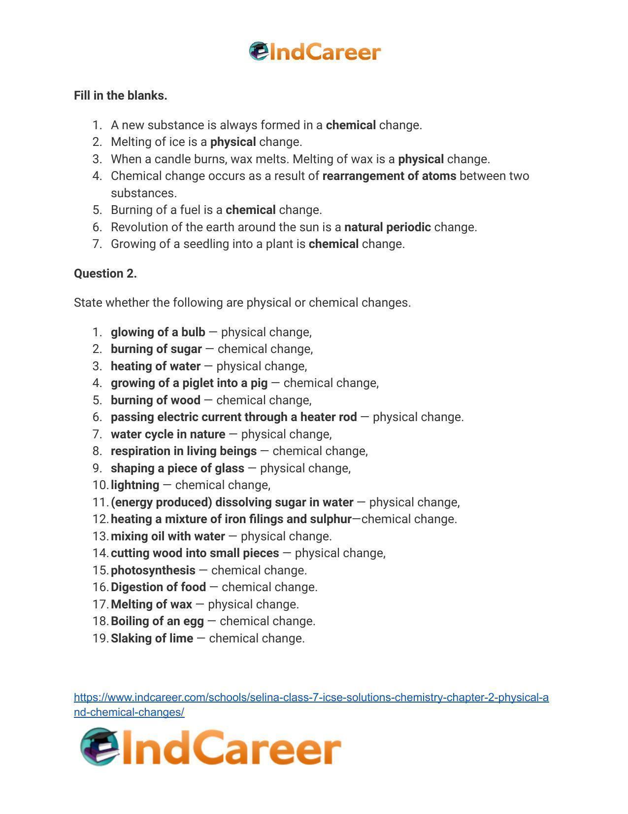 Selina Class 7 ICSE Solutions Chemistry : Chapter 2- Physical and Chemical Changes - Page 7
