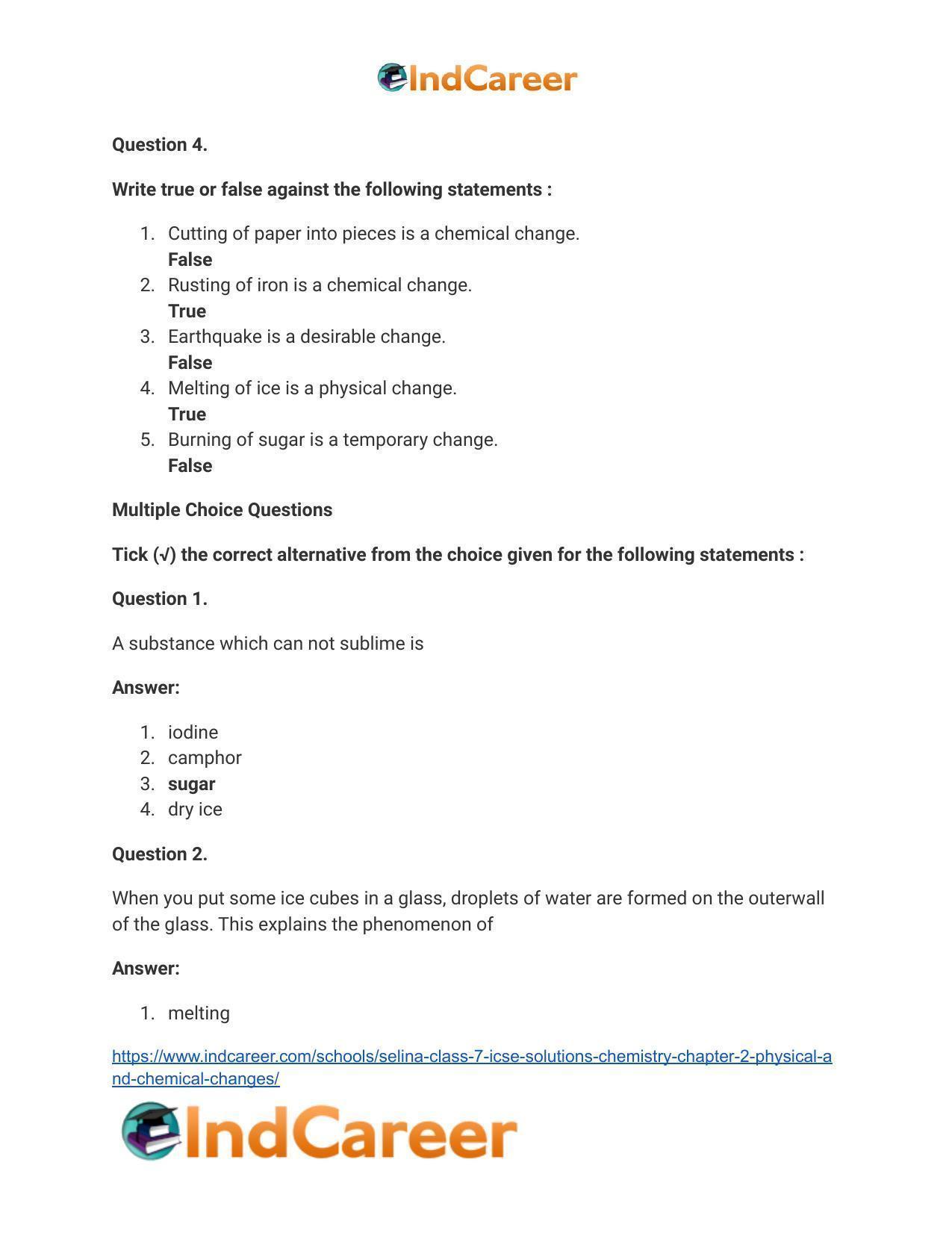 Selina Class 7 ICSE Solutions Chemistry : Chapter 2- Physical and Chemical Changes - Page 8