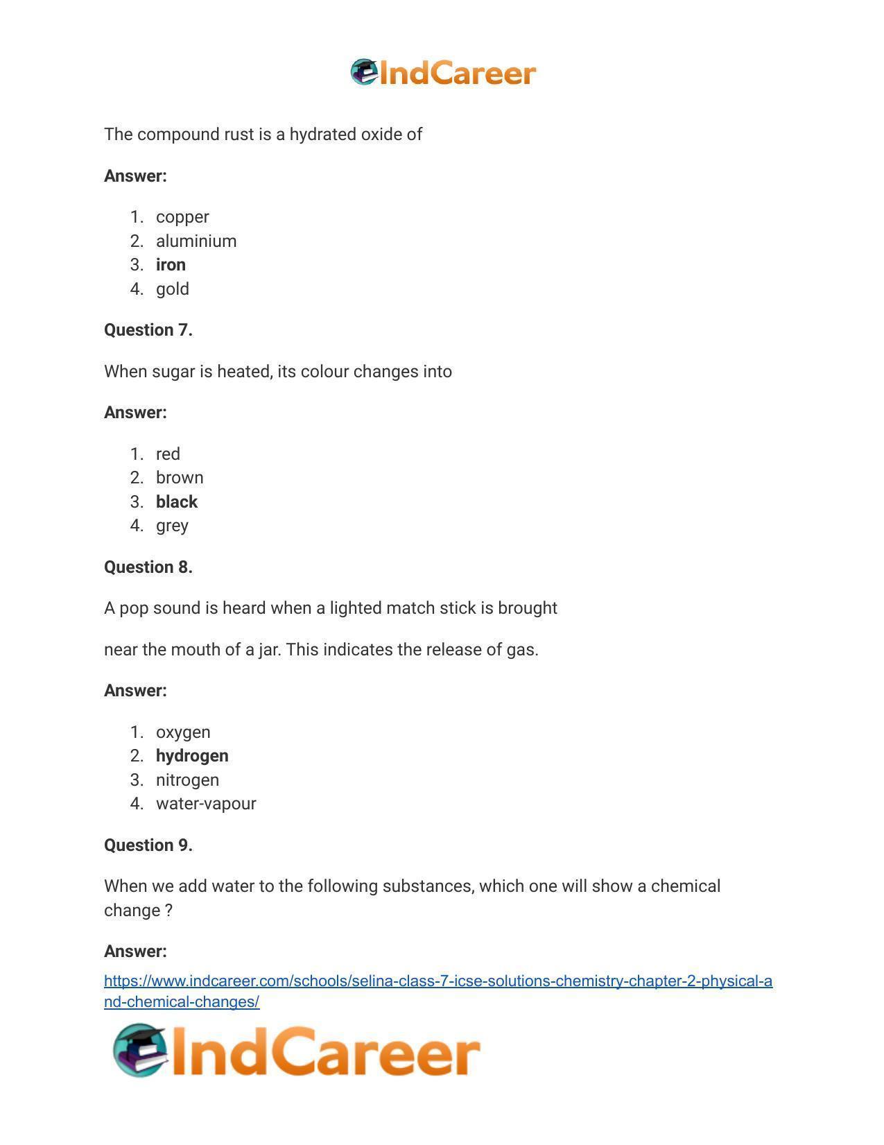 Selina Class 7 ICSE Solutions Chemistry : Chapter 2- Physical and Chemical Changes - Page 10