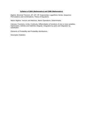 ISI Admission Test M.S.(QMS) Syllabus