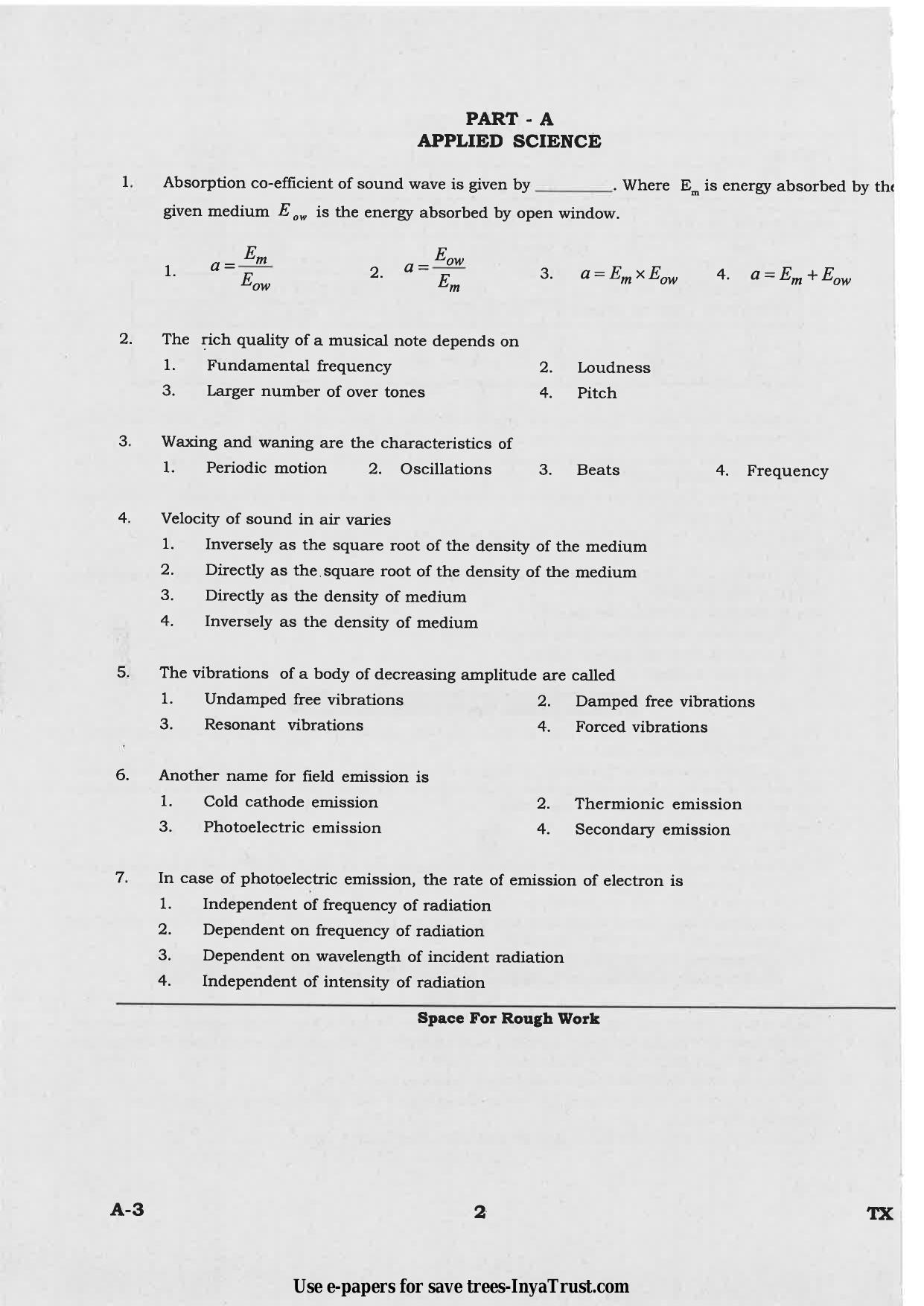 Karnataka Diploma CET- 2015 Textile Technology Question Paper - Page 2