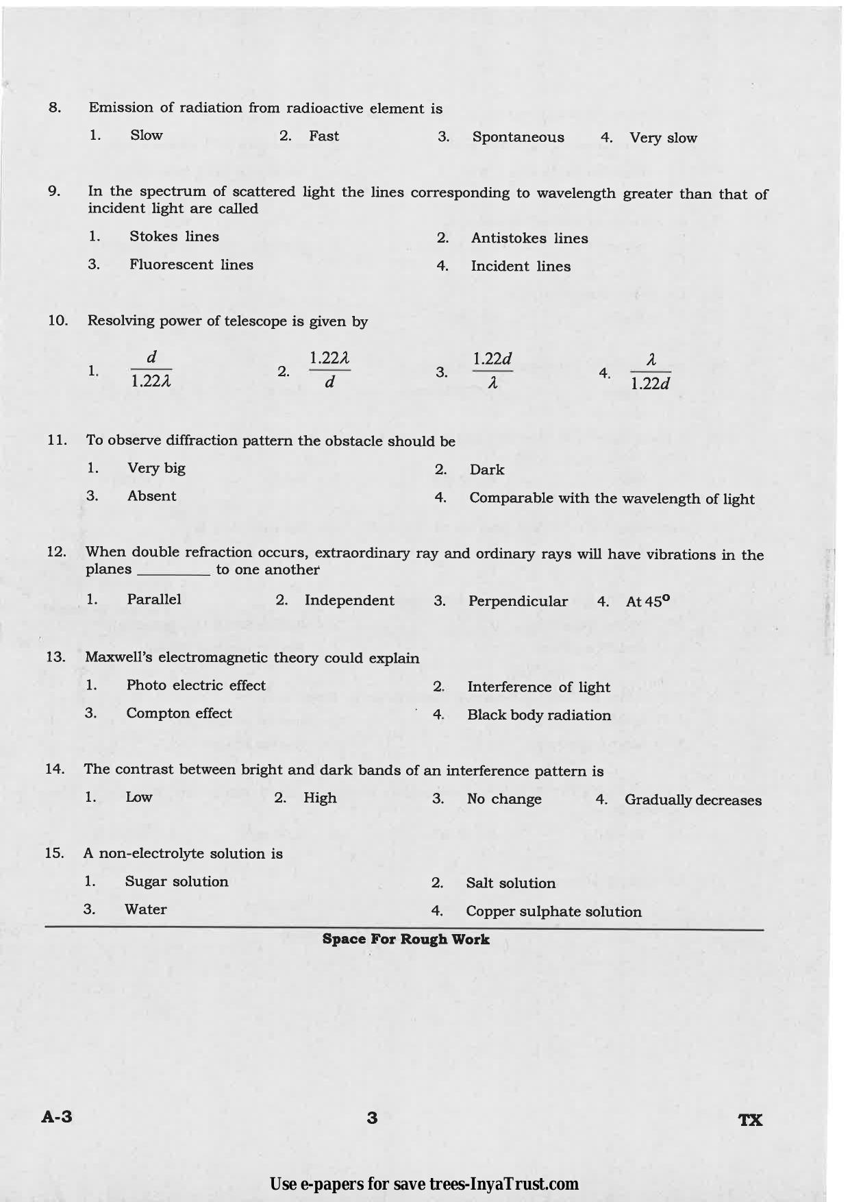 Karnataka Diploma CET- 2015 Textile Technology Question Paper - Page 3