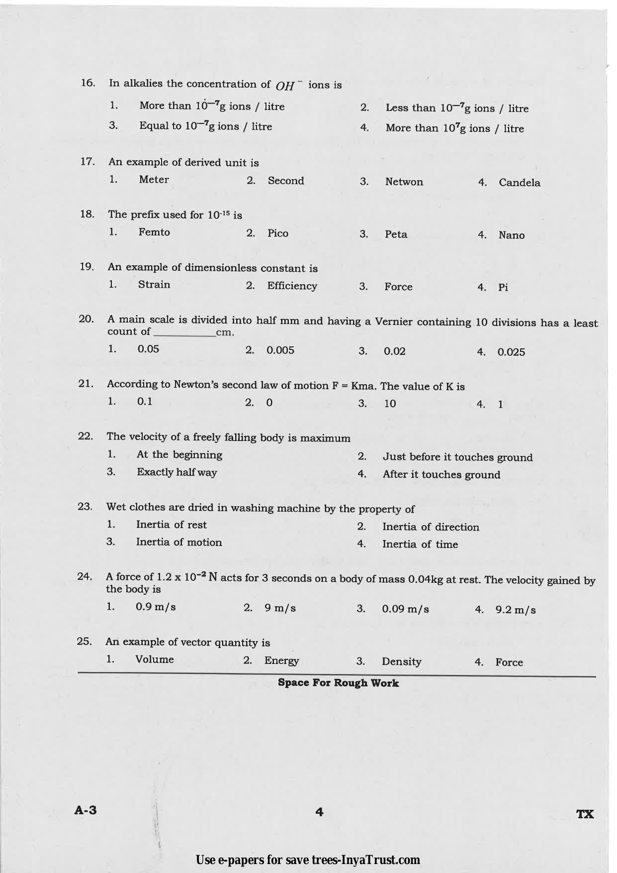 Karnataka Diploma CET- 2015 Textile Technology Question Paper - Page 4