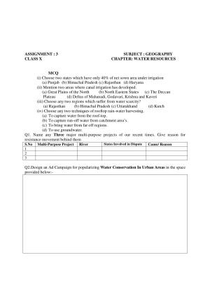 CBSE Worksheets for Class 10 Social Science Geography Assignment 11
