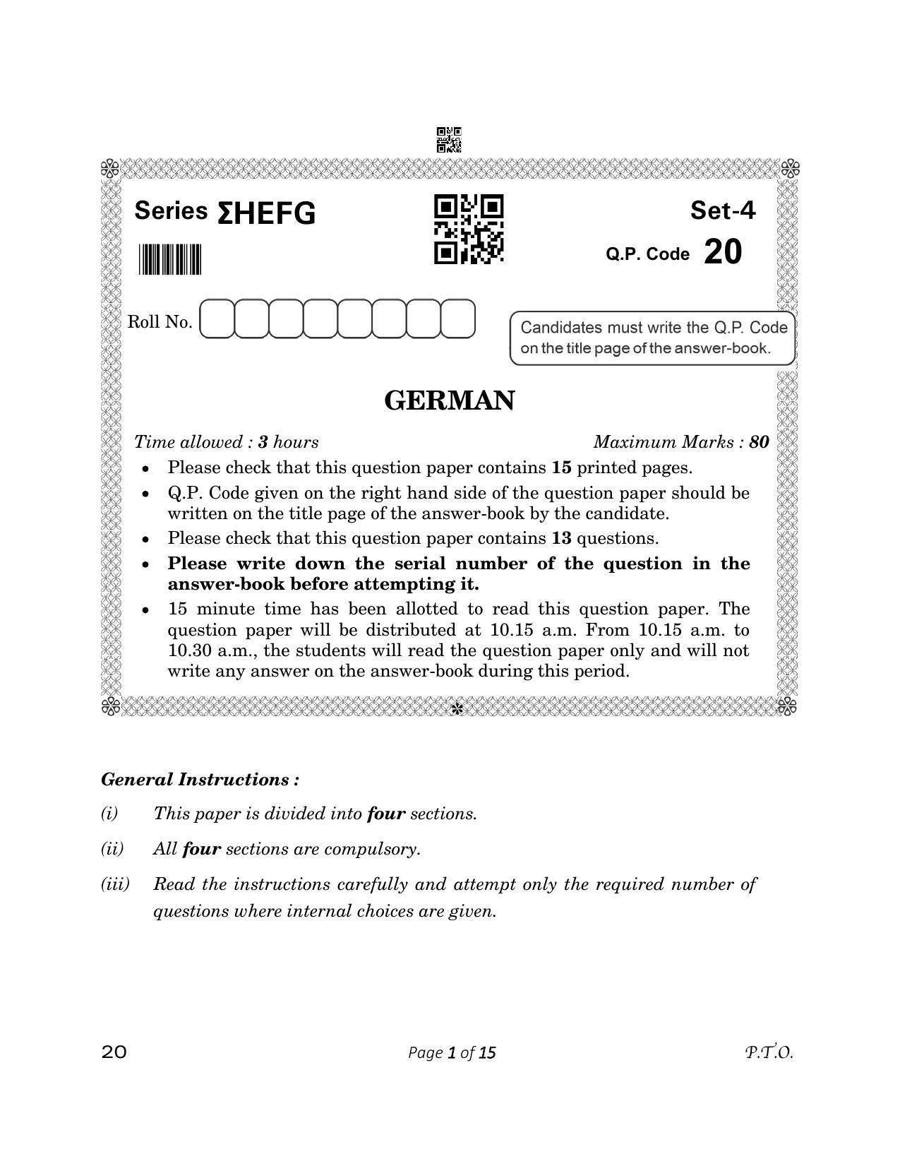 CBSE Class 12 20_German 2023 Question Paper - Page 1