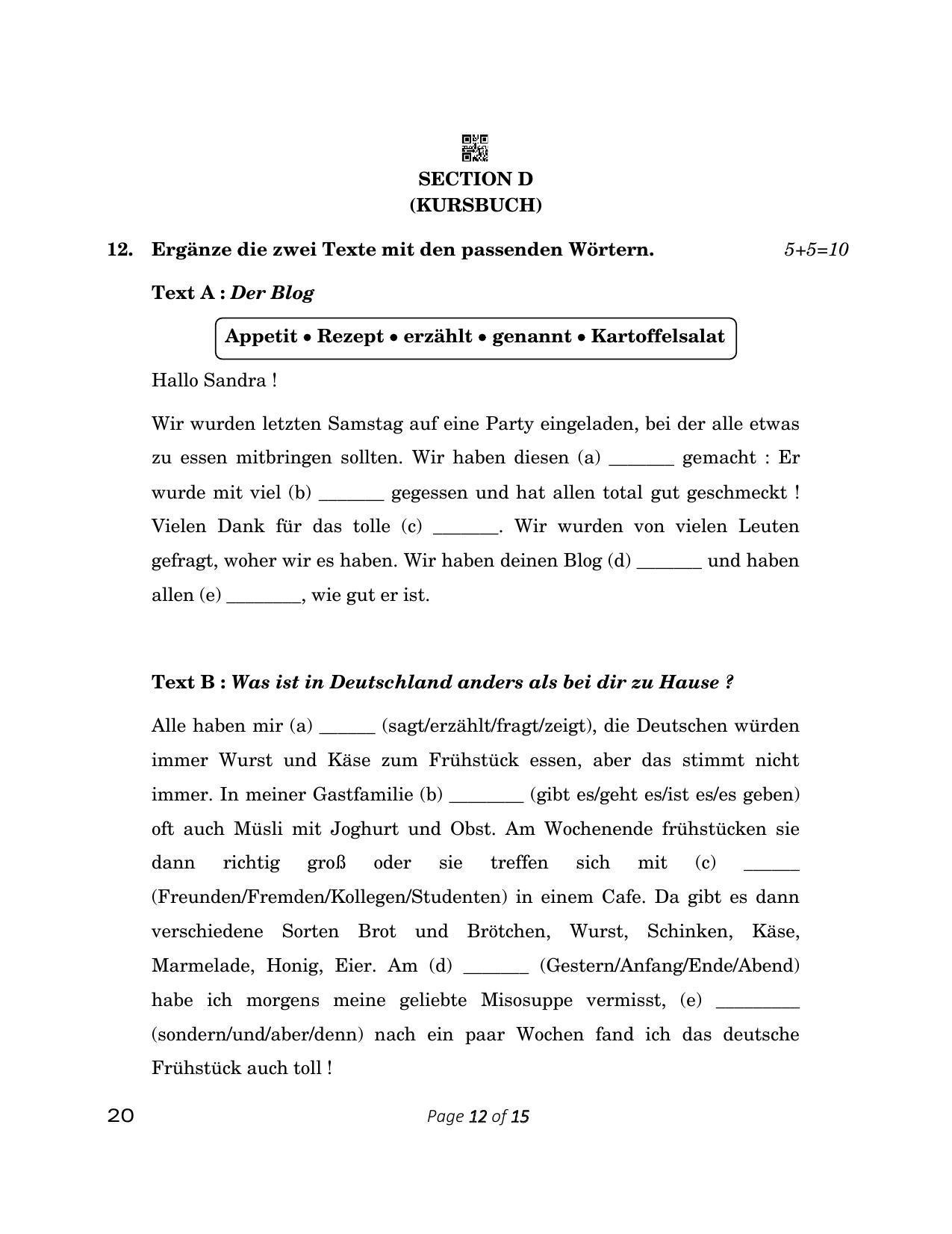 CBSE Class 12 20_German 2023 Question Paper - Page 12