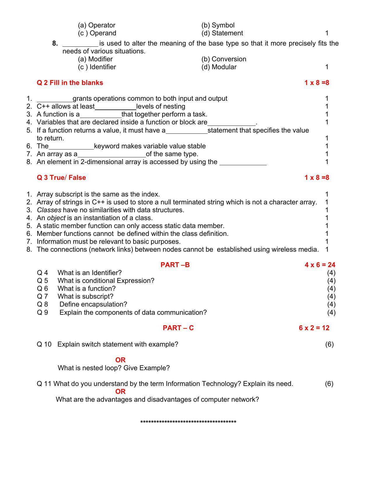 PSEB 12th Computer Application Model Paper 2024 - Page 2