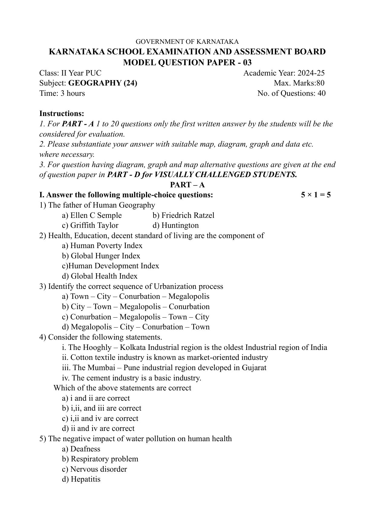 Karnataka II PUC Geography Model Question Paper III 2025 - Page 4
