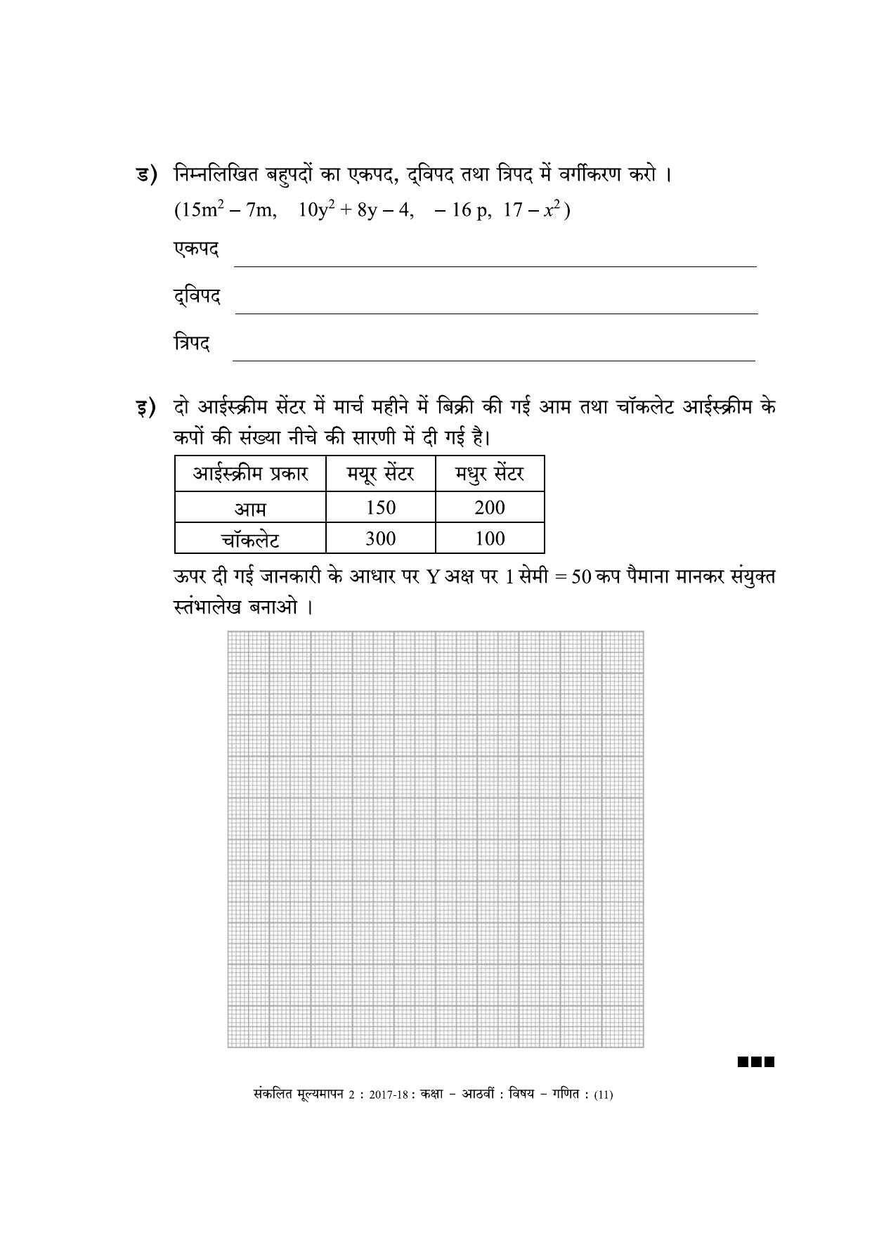 Maharashtra Board Class 8 Maths - Hindi Medium (गणित - हिंदी माध्यम) Sample Question Paper - Page 11