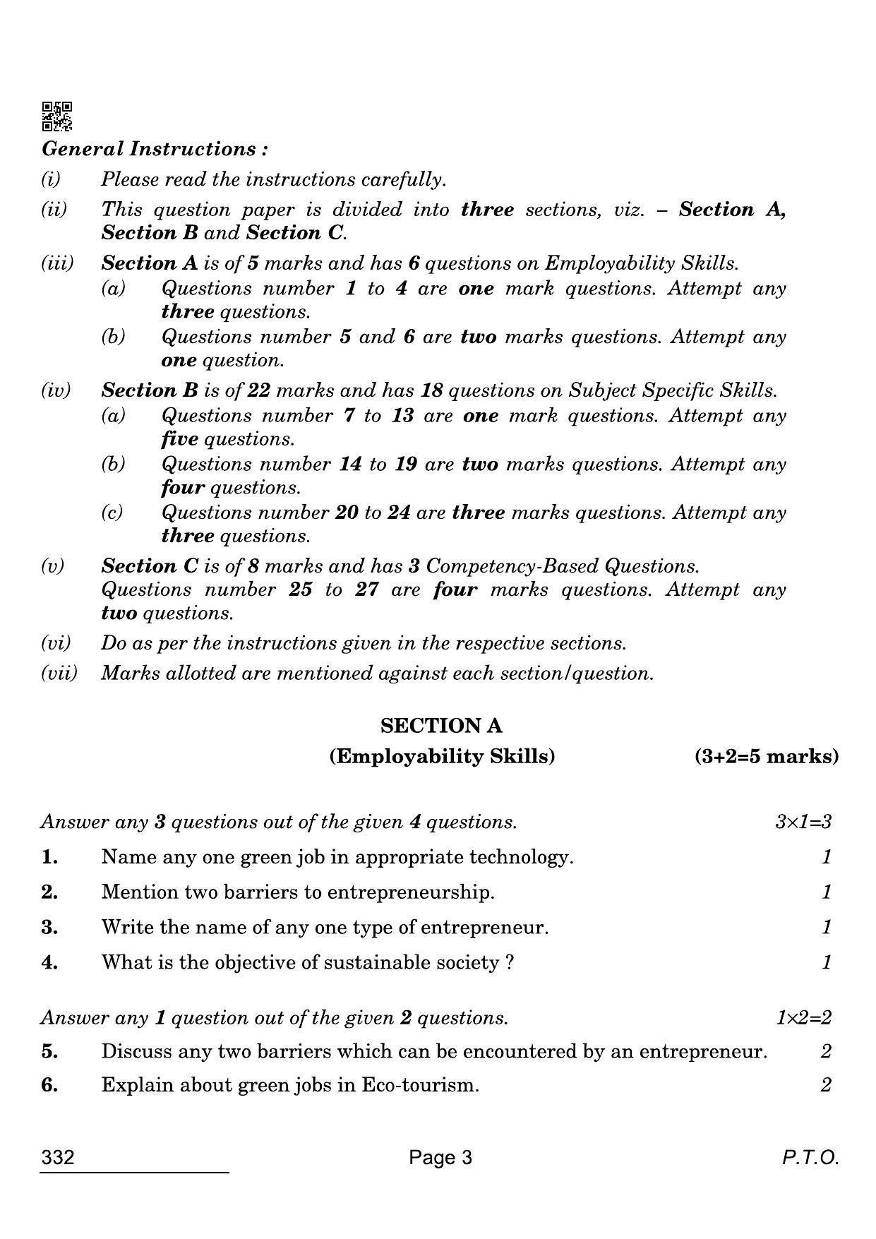 CBSE Class 12 332 Agriculture 2022 Compartment Question Paper - Page 3