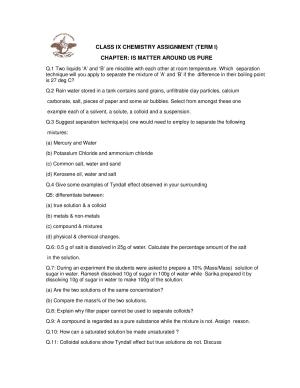 CBSE Worksheets for Class 9 Chemistry Is Matter Around Us Pure Assignment 1