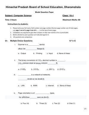 HP Board Class 11 Computer Science Model Paper