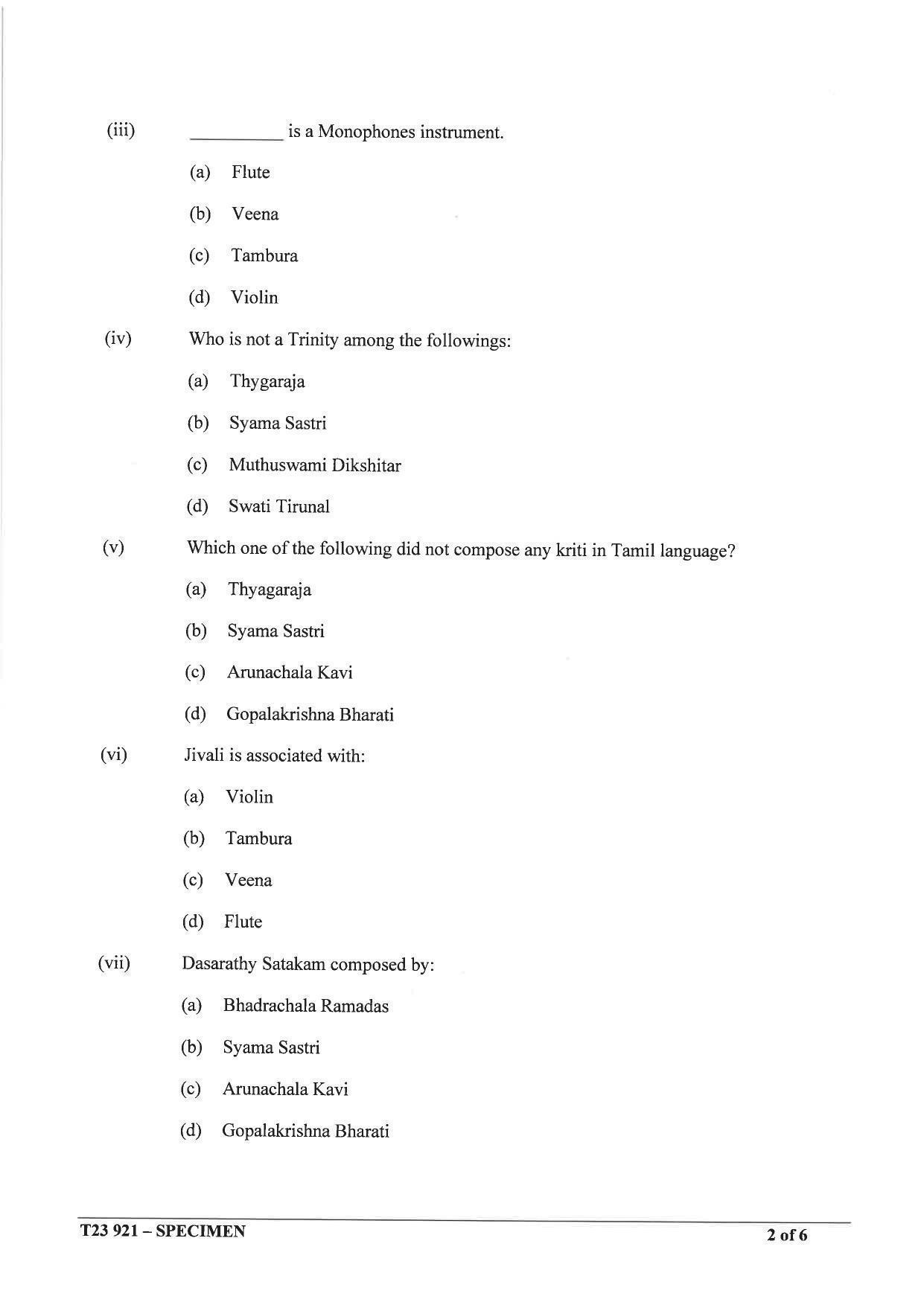 ICSE Class 10 Carnatic Music Sample Paper 2023 - Page 2