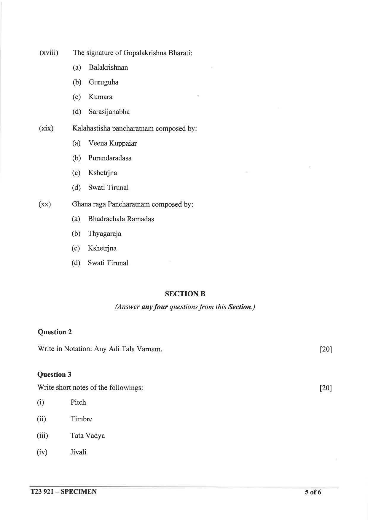 ICSE Class 10 Carnatic Music Sample Paper 2023 - Page 5