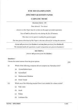 ICSE Class 10 Carnatic Music Sample Paper 2023