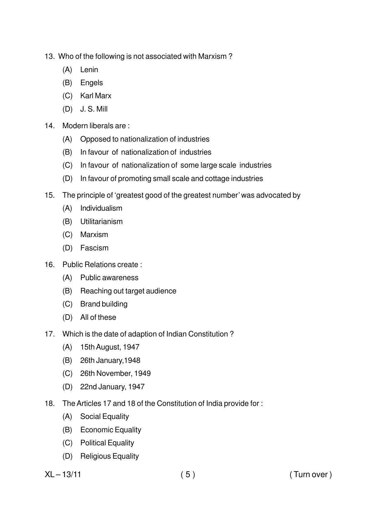 Odisha CPET JOURNALISM & MASS COMMUNICATION 2020 Question Paper - Page 5