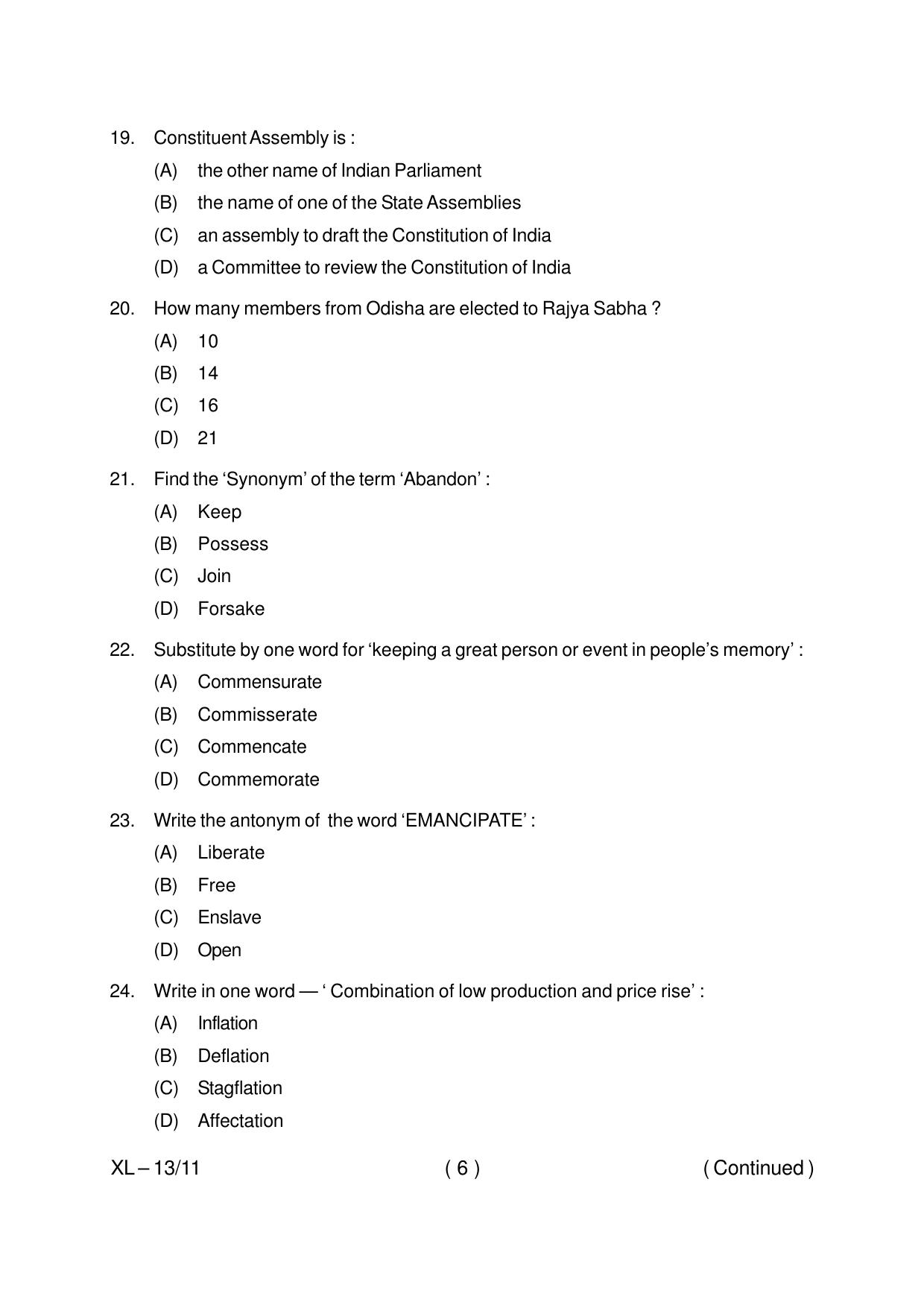 Odisha CPET JOURNALISM & MASS COMMUNICATION 2020 Question Paper - Page 6