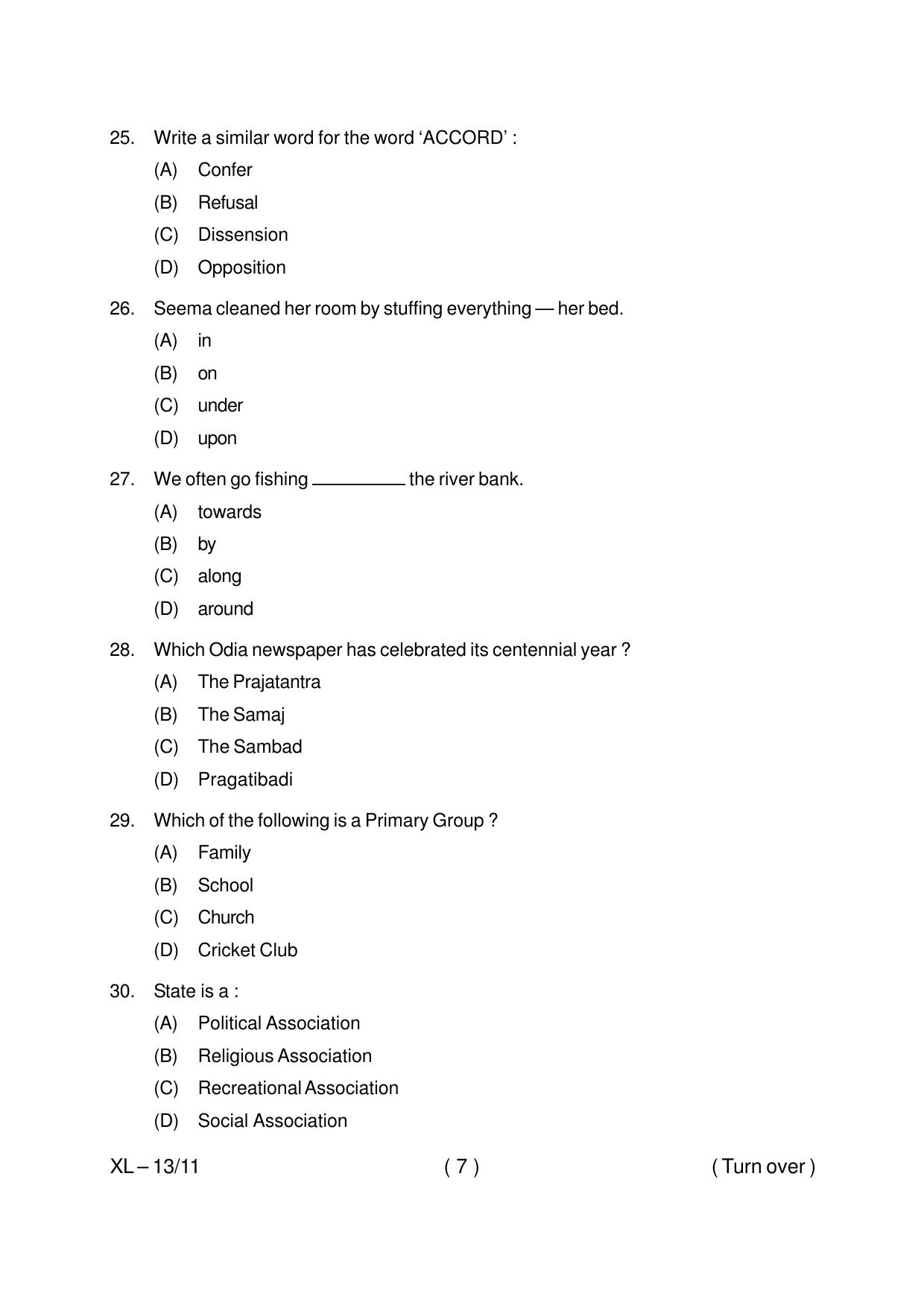 Odisha CPET JOURNALISM & MASS COMMUNICATION 2020 Question Paper - Page 7
