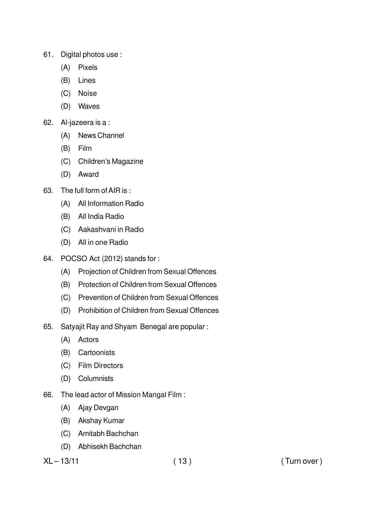 Odisha CPET JOURNALISM & MASS COMMUNICATION 2020 Question Paper - Page 13