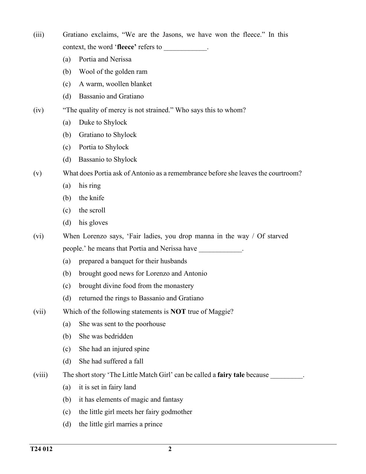 ICSE Class 10 English Literature 2024 Question Paper - Page 2