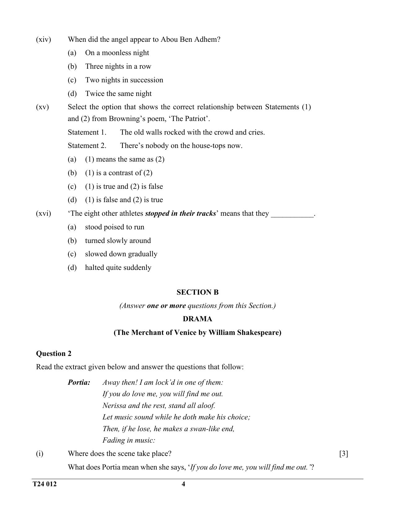 ICSE Class 10 English Literature 2024 Question Paper - Page 4