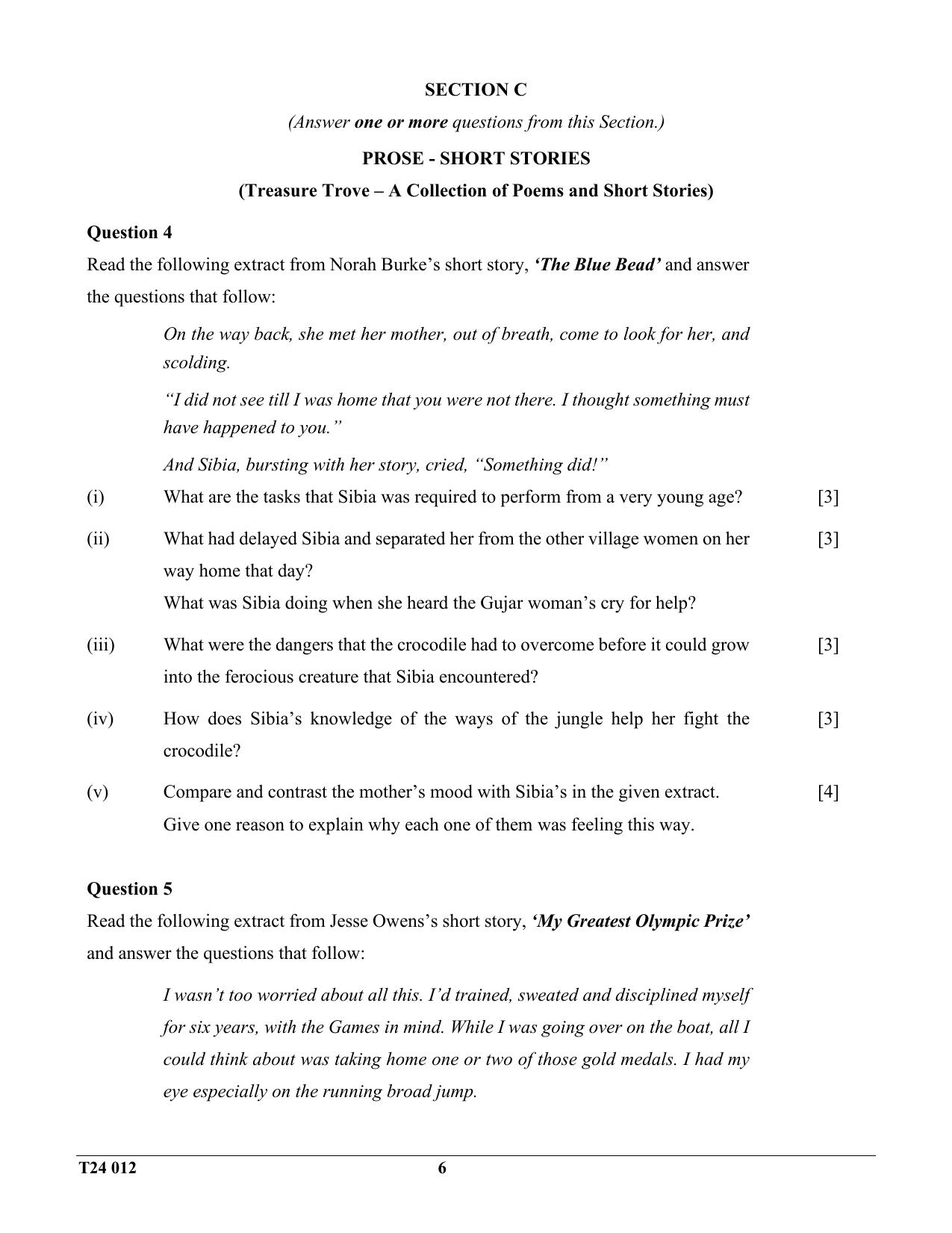 ICSE Class 10 English Literature 2024 Question Paper - Page 6