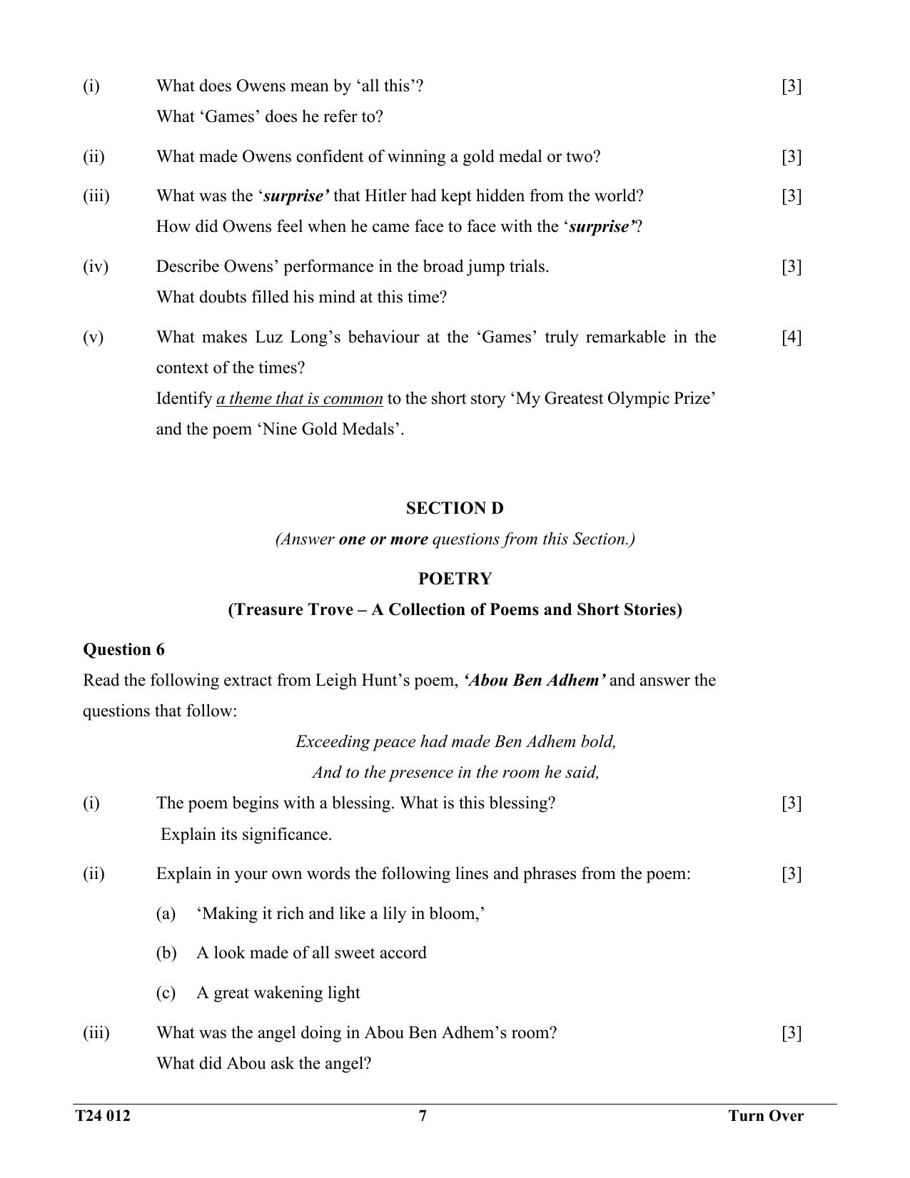ICSE Class 10 English Literature 2024 Question Paper - Page 7