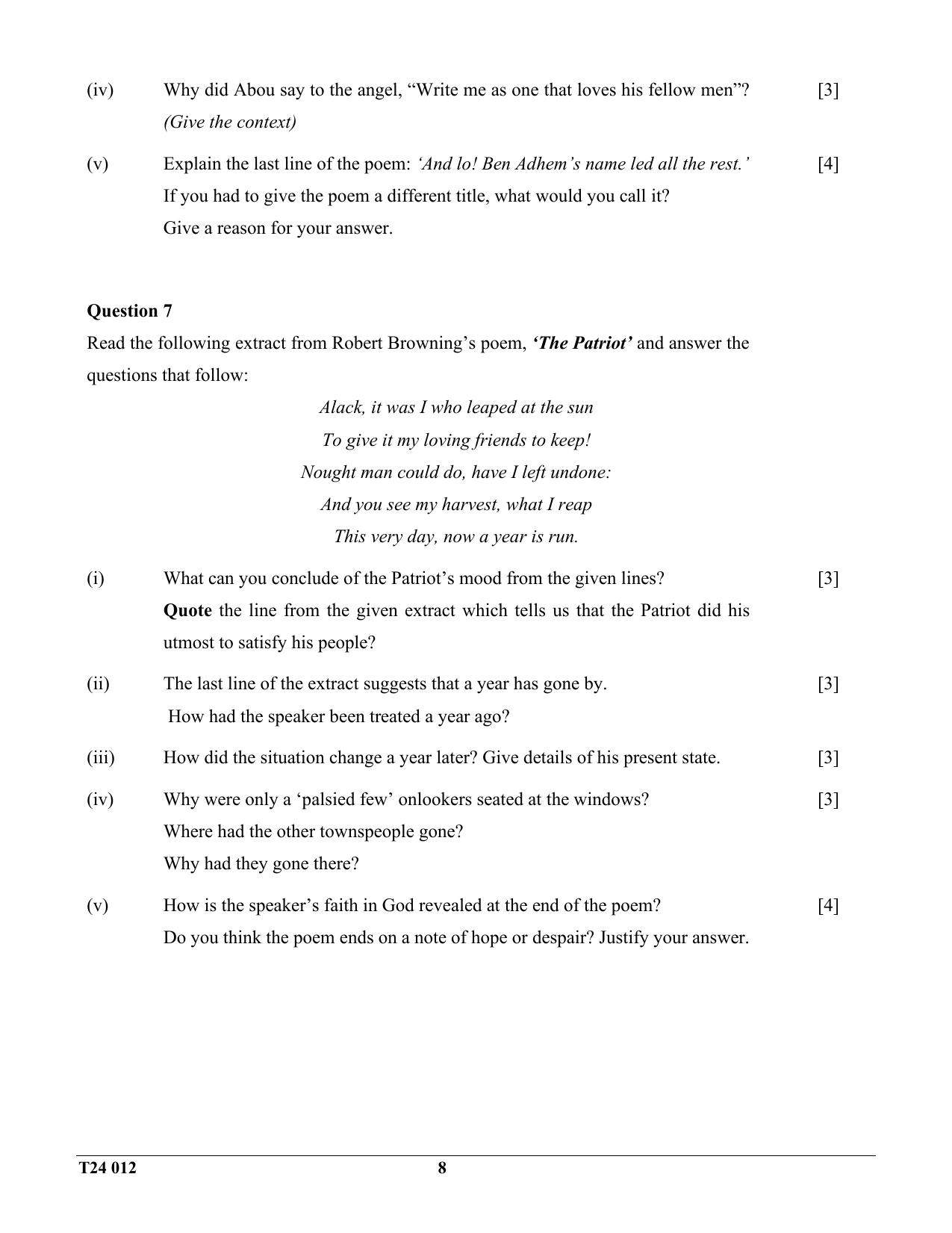 ICSE Class 10 English Literature 2024 Question Paper - Page 8