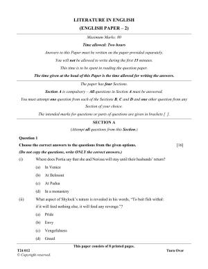 ICSE Class 10 English Literature 2024 Question Paper