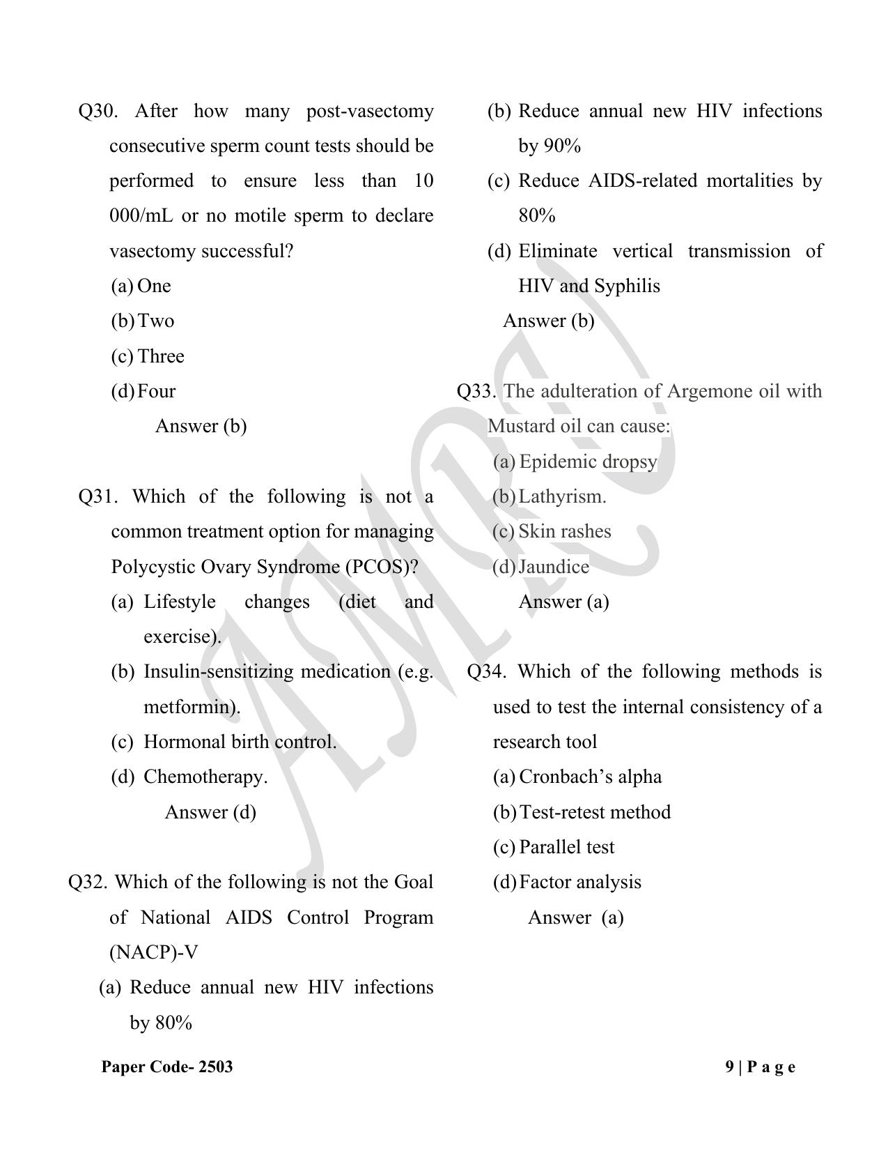 HP M.Sc. Nursing 2025 Question Paper Answer Key - Page 9