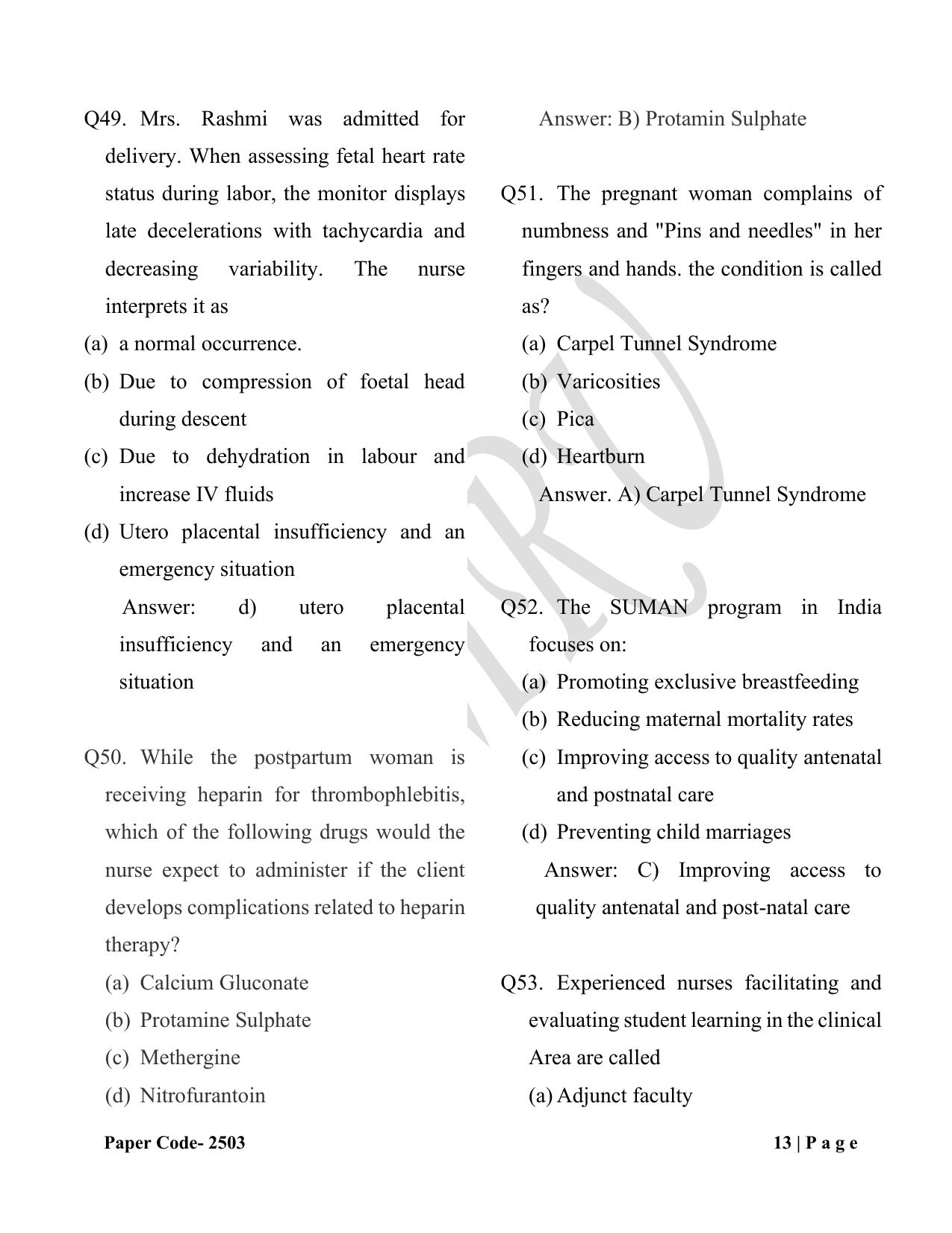 HP M.Sc. Nursing 2025 Question Paper Answer Key - Page 13