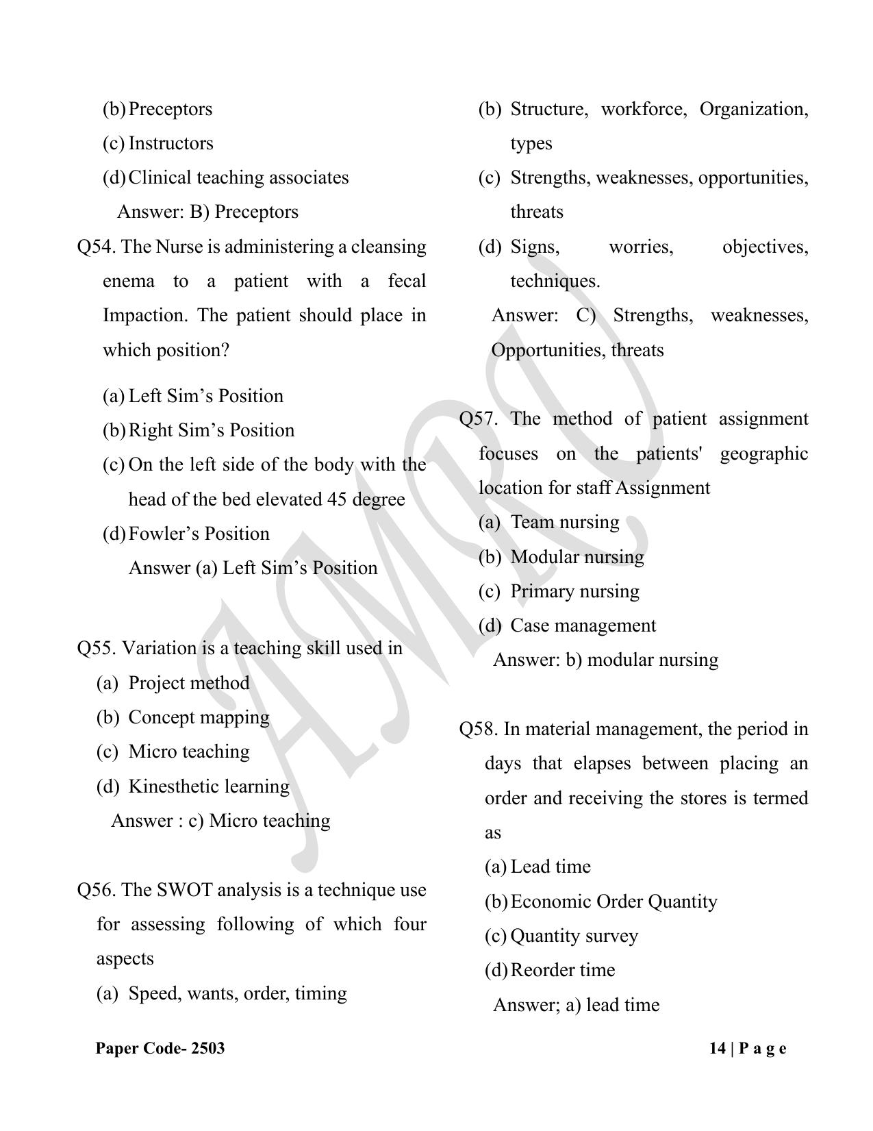 HP M.Sc. Nursing 2025 Question Paper Answer Key - Page 14