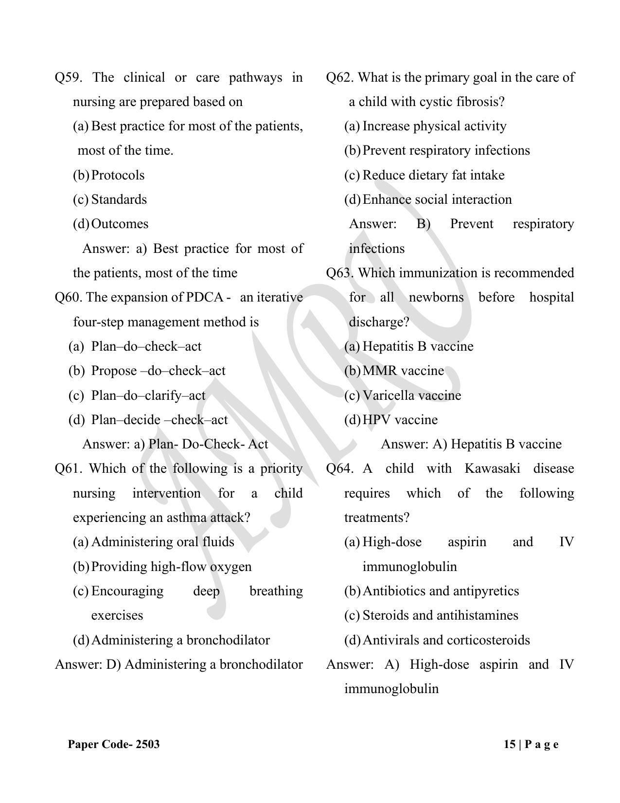 HP M.Sc. Nursing 2025 Question Paper Answer Key - Page 15