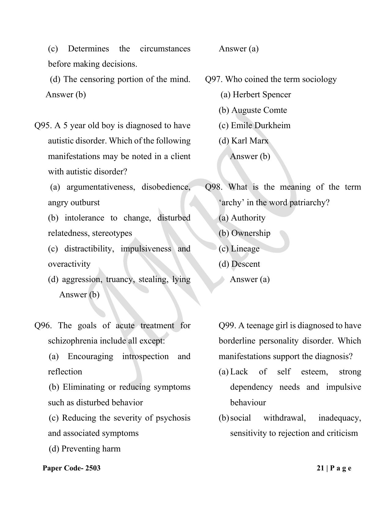 HP M.Sc. Nursing 2025 Question Paper Answer Key - Page 21