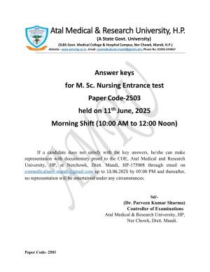 HP M.Sc. Nursing 2025 Question Paper Answer Key