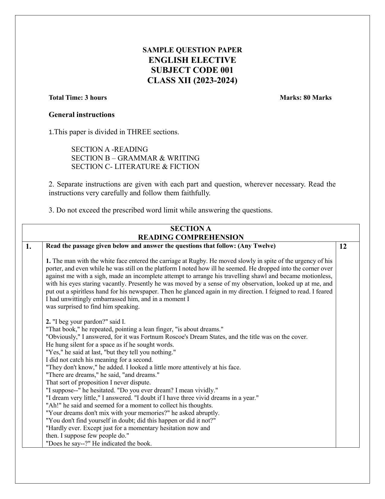 CBSE Class 12 English Elective Sample Paper 2024 - Page 1