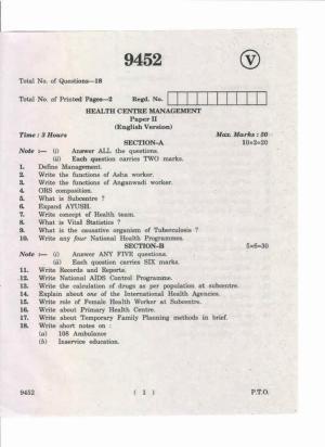 AP Inter 2nd Year Health Centre Management-II May-2019-Vocational Question Paper