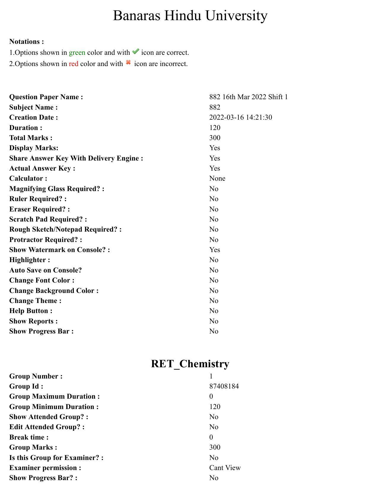 BHU RET Chemistry 2021 Question Paper  - Page 1
