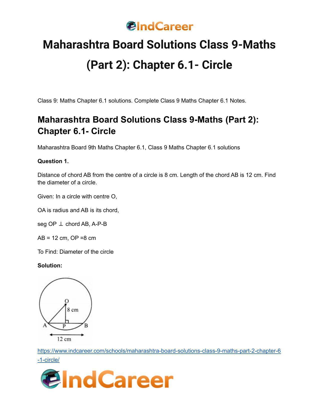 Maharashtra Board Solutions Class 9-Maths (Part 2): Chapter 6.1- Circle - Page 2