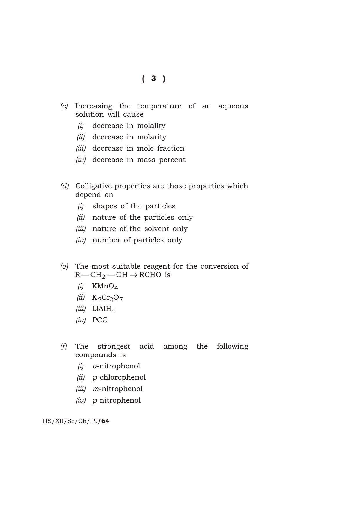 Meghalaya Board (MBOSE) Class 12 CHEMISTRY ( Theory ) 2019 Question Paper - Page 3