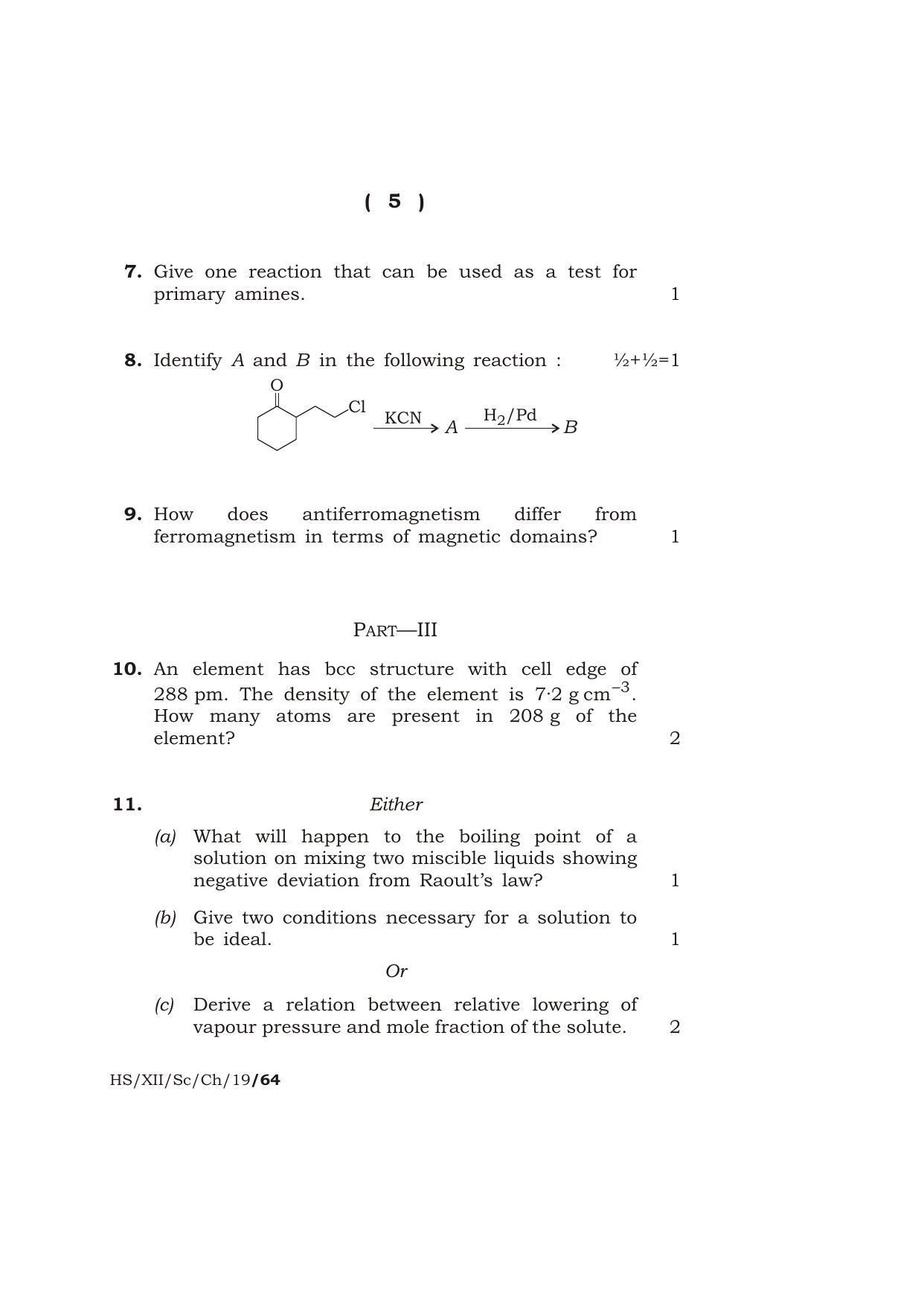 Meghalaya Board (MBOSE) Class 12 CHEMISTRY ( Theory ) 2019 Question Paper - Page 5