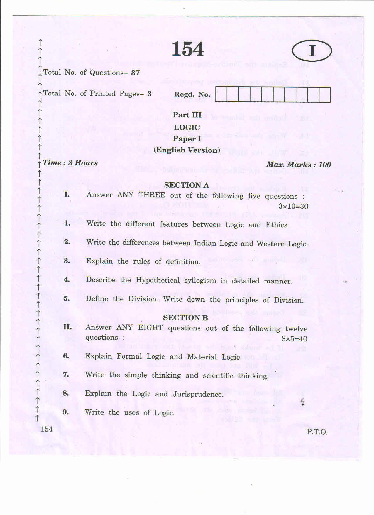 AP Inter 1st Year LOGIC-I (EM) March-2020-General Question Paper - Page 1