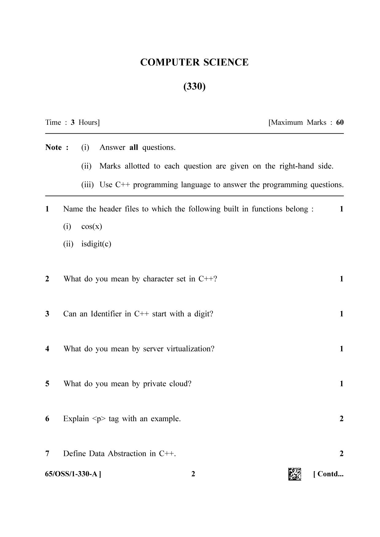 NIOS 2023 Class 12 Computer Science (OSS) Question Paper - Page 2