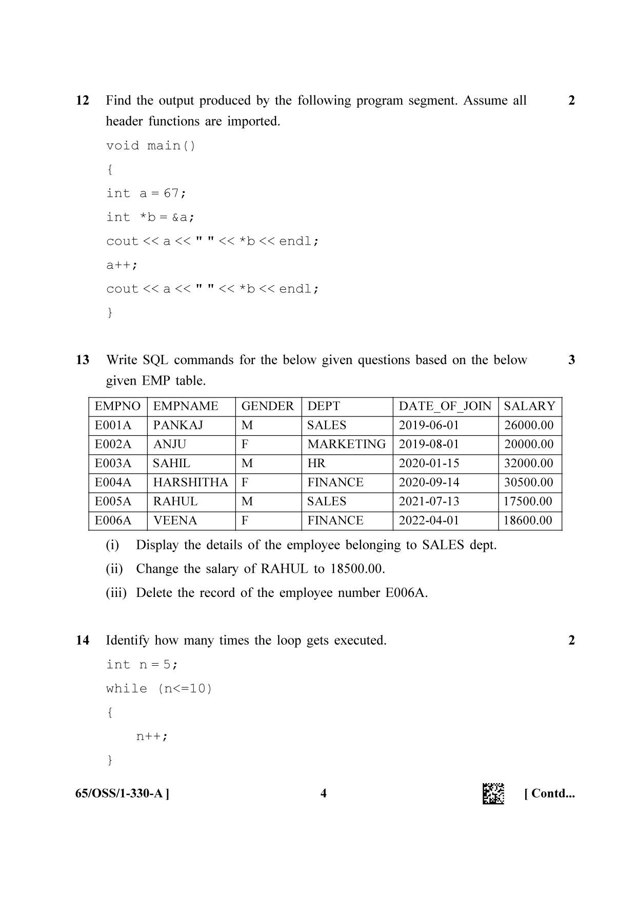 NIOS 2023 Class 12 Computer Science (OSS) Question Paper - Page 4